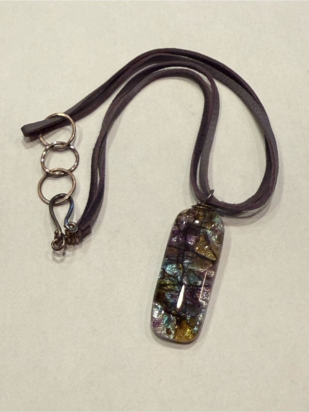 Dichroic Glass Pendant Necklace in Purple Multicolor